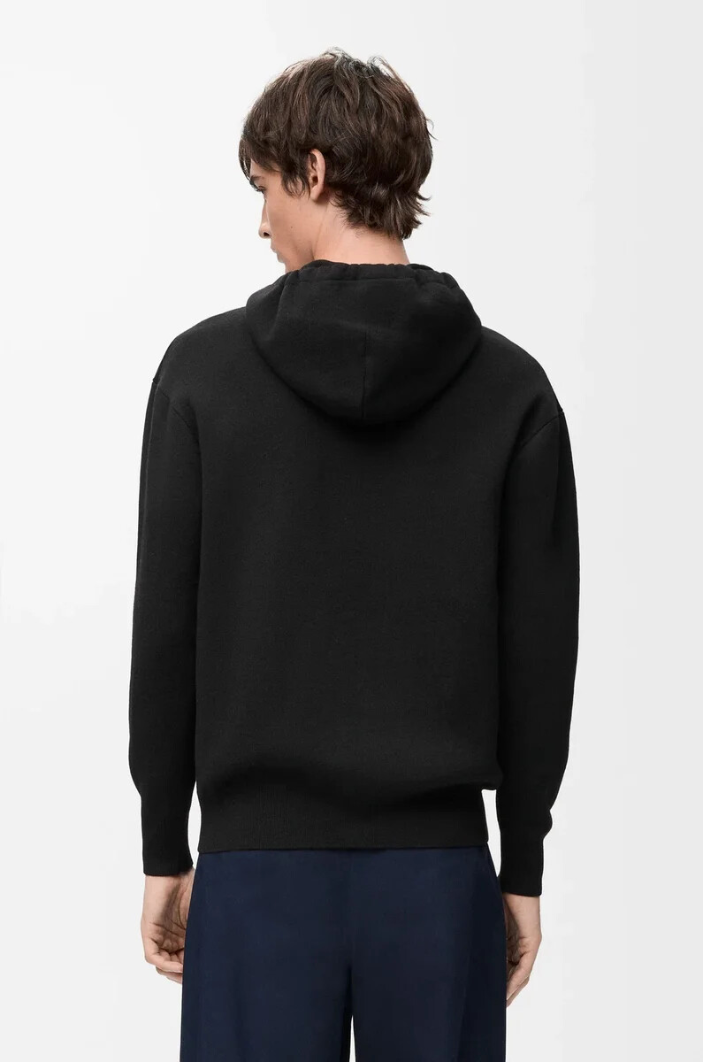 schwarzer woll-kapuzenpullover mit reißverschluss